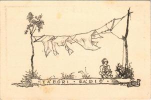 Tábori rádió. Magyar cserkész művészlap / Hungarian boy scout art postcard s: Petry (fl)