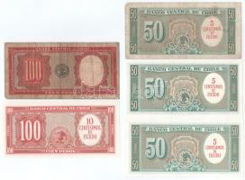 Chile DN(1947-1951) 100P (10C) + DN(1963) 100P piros "10 Centesimos" felülbélyegzéssel a h...