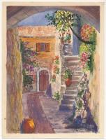 Farkas Györgyi (-): Eze, Provence, 2004. Akvarell, papír, jelzett. 22x16 cm