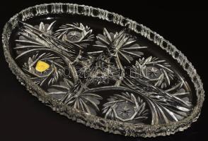 Ólomkristály négyosztatú kínáló, címkével jelzett, hibátlan, 31x19 cm