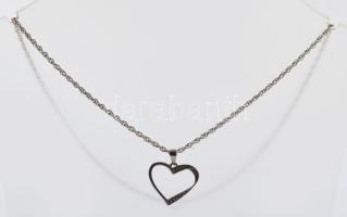 Ezüst (Ag) duplaszemes nyaklánc köves szív medállal, jelzett, h: 54 cm, medál: 2,2×2 cm, bruttó: 4,2 g