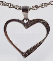 Ezüst (Ag) duplaszemes nyaklánc köves szív medállal, jelzett, h: 54 cm, medál: 2,2×2 cm, bruttó: 4,2...