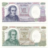 Chile DN(1973) 1000Esc + DN(1975) 5000Esc T:AU Chile ND(1973) 1000 Escudos + ND(1975) 5000 Escudos C:AU Krause P#146, P#147b