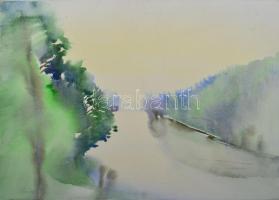 Dorote Simic (-): Tisza, 1998. Akvarell, papír, jelzett. 36×50 cm