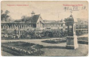 1911 Vízakna, Salzburg, Ocna Sibiului; Sósgyógyfürdő, park részlet a Rákóczi sóstóval, időjárásjelző. Kiadja Budovszky L. / spa, salt bath, weather indicator (fa)
