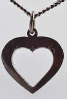 Ezüst (Ag) pancer nyaklánc áttört szív medállal, jelzett, h: 54 cm, 2,9×2,3 cm, nettó: 9 g