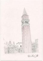 Kállay Zsolt (-): Velence. Ceruza, papír, jelzett, lap teteje papírra kasírozva. 11,5x9 cm