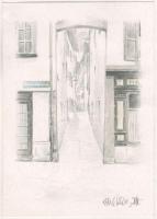 Kállay Zsolt (-): Basel. Ceruza, papír, jelzett, lap teteje papírra kasírozva. 13x10 cm