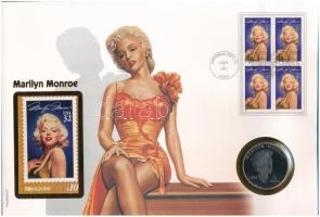 Marshall-szigetek 1995. 5D "Marilyn Monroe" érmés borítékban, első napi bélyegzéses bélyeggel, telefonkártyával, német tájékoztató lappal T:PP Republic of the Marshall Islands 1995. 5 Dollar "Marilyn Monroe" in coin envelope with first day of issue stamp, cancellation and phone card, with german description C:PP Krause KM# 253