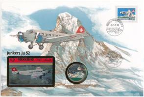 Kongó 1995. 100Fr Cu-Ni "Junkers JU52" multicolor, felbélyegzett borítékban, bélyegzéssel, telefonkártyával, német nyelvű leírással T:1 Congo 1995. 100 Francs Cu-Ni "Junkers JU52" multicolor, in envelope with stamp, cancellation and phone card, with German description C:UNC Krause KM#21