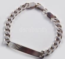 Ezüst (Ag) lapos pancer karkötő, véshető résszel, jelzett, h: 20 cm, nettó: 19,2 g
