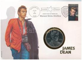 Marshall-szigetek 1996R 5$ Cu-Ni "James Dean", érmés borítékban, első napi bélyegzéses bélyeggel, német tájékoztató lappal T:PP Marshall Islands 1996R 5 Dollars Cu-Ni "James Dean" in coin envelope with first day of issue stamp and cancellation, with german description C:PP Krause KM#303