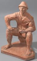 Varga Imre: Szalonnázó. Terrakotta. Jelzett, kopással, m: 23,5 cm
