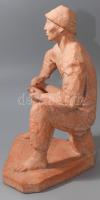 Varga Imre: Szalonnázó. Terrakotta. Jelzett, kopással, m: 23,5 cm