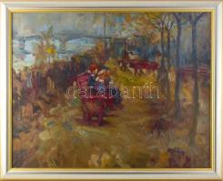 Kling György (1912-1991): Margitszigeti részlet, 1957-58 körül. Olaj, farost, jelzett, hátoldalán kissé hiányos korabeli címkével. Dekoratív keretben.. 56x71 cm