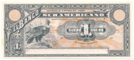 Ecuador 1920. 1S "Banco Sur Americano" aláírás és sor- sorozat szám nélkül T:UNC,AU Ecuador 1920. 1 Sucre "Banco Sur Americano" without date- and signature C:UNC,AU Krause P#S251r