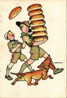 1936 Magyar cserkész művészlap. Magyar Cserkészszövetség, Klösz Gy. és Fia / Hungarian boy scout art postcard s: Márton L. (fl)