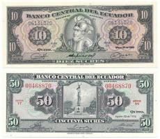 Ecuador 1980. 10S + 1976. 50S T:AU Ecuador 1980. 10 Sucres + 1976. 50 Sucres C:AU Krause P#111a, P#114b
