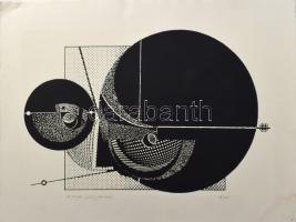 Joseph Kádár (1936-2019): Dualista kompozíció. Szitanyomat, papír, jelzett, számozott (90/100), jobb alsó sarkában ázásnyommal, 37x55 cm /