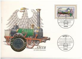 NSZK 1985D 1M "Adler" bélyeges borítékban első napi bélyegzős bélyeggel, német nyelvű leírással T:AU FRG 1985D 1 Mark "Adler" in coin letter with first day of issue stamp, with german description C:AU
