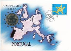Portugália 1989. 50Esc Cu-Ni "Közös Európa" felbélyegzett borítékban, bélyegzéssel, német nyelvű tájékoztatóval T:AU Portugal 1989. 50 Escudos Cu-Ni "Gemeinsames Europa" in envelope with stamped stamp, with German description C:AU