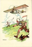 1933 Cserkészek vitorlázógéppel. Magyar Cserkészszövetség, Klösz Gy. és Fia / Hungarian boy scout art postcard with glider s: Márton L. (EK)