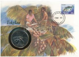 Tokelau 1980. 1$ / 1T Cu-Ni "Pálmatolvaj" forgalomba nem került emlékkiadás felbélyegzett borítékban, bélyegzéssel, német nyelvű leírással T:AU Tokelau 1980. 1 Dollar / 1 Tala Cu-Ni "Coconut Crab" non-circulating commemorative coin in envelope with stamp, cancellation, and a description in german C:AU Krause KM#3