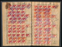 1948 Magyarországi Vas- és Fémmunkások Országos Szabad Szakszervezete tagsági könyv, sok bélyeggel