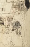 Würtz Ádám (1927-1994): Egy lap a Bocaccioból. Rézkarc, papír, jelzett, üvegezett fakeretben, 29×19 ...