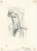 Szemethy Imre (1945-): Női portré (Illusztráció Dino Buzzati "A tatárpuszta" c, kötetéhez), 1976 körül. Tus, papír, jelzett. Hátoldalán egy másik rajzzal. Lap sarkaiban paszpartuzás nyomaival. 17x10 cm