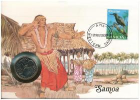Szamoa 1988. 20s Cu-Ni felbélyegzett borítékban, bélyegzéssel, német nyelvű leírással T:UNC Samoa 1988. 20 Sene Cu-Ni in envelope with stamp, cancellation, with German description C:UNC