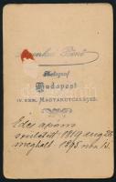 cca 1890 Idős úr portréja, vizitkártya Boronkai (Boronkay) Benő budapesti műterméből (IV. ker. Magya...