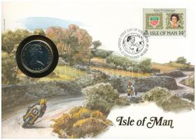Man-sziget 1984. 10p Cu-Ni felbélyegzett borítékban, alkalmi bélyegzéssel, német nyelvű leírással T:UNC patina Isle of Man 1984. 10 Pence Cu-Ni in envelope with stamp and cancellation and German description C:UNC patina