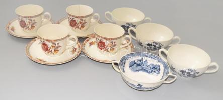 12 darabos angol porcelán összeállítás, jelzett, közte sérültekkel.