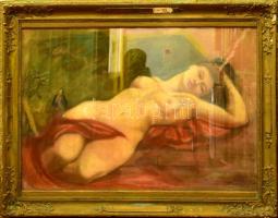 Temesváry jelzéssel, XX. sz. eleje: Fekvő női akt. Pasztell, karton. Dekoratív, antik, üvegezett, sérült fakeretben, 68x100 cm. KIZÁRÓLAG SZEMÉLYES ÁTVÉTEL, NEM POSTÁZZUK! / ONLY PERSONAL COLLECTION AT OUR OFFICE.