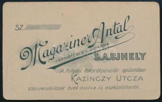 cca 1900 Hölgy portréja, vizitkártya Magaziner Antal sátoraljaújhelyi műterméből, 10,5x6,5 cm (Ritka...