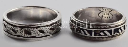 Ezüst (Ag) 2 db mintás gyűrű, jelzett, méret: 55, 52, nettó: 8,8 g