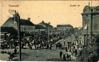 Temesvár, Timisoara; Scudier tér, piac, fűszer-csemege, üzletek. Gerő Manó kiadása, W. L. Bp. 2031. / square, shops, market (EB)