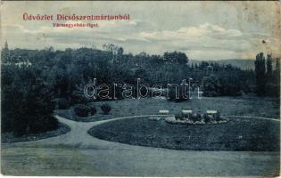 1906 Dicsőszentmárton, Tarnaveni, Diciosanmartin; Vármegyeház liget. Hirsch Mór kiadása / county hall's garden, park (fl)