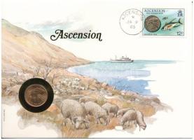 Ascension-sziget 1984. 1p bronz "II. Erzsébet" felbélyegzett borítékban, bélyegzéssel, német nyelvű leírással T:AU patina Ascension Island 1984. 1 Penny bronze "Elizabeth II" in envelope with stamp and cancellation, with German description C:AU patina