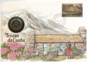 Nagy-Britannia / Tristan da Cunha 1989. 20p felbélyegzett borítékban, bélyegzéssel, német nyelvű leírással T:UNC patina Great Britain / Tristan da Cunha 1989. 20 Pence in envelope with stamp and cancellation, with German description C:UNC patina