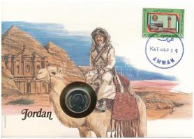 Jordánia 1984. 25f Cu-Ni felbélyegzett borítékban, bélyegzéssel, német nyelvű leírással T:UNC  Jordan 1984. 25 Fils Cu-Ni in envelope with stamp and cancellation, with German description C:UNC