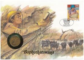 Bophuthatswana felbélyegzett boríték, bélyegzéssel, benne Dél-Afrika 1990. 2c bronz, német nyelvű leírással T:XF patina Bophuthatswana envelope with stamp and cancellation, including South Africa 1990. 2 Cents bronze, with German description C:XF patina