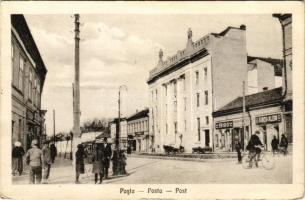 1940 Marosvásárhely, Targu Mures; Posta, Biró, Kincs és Klein üzlete. Szathmáry Gyula kiadása / street view, post office, shops + "1940 MAROSVÁSÁRHELY VISSZATÉRT" So. Stpl (EK)