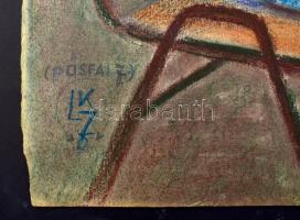 Pósfainé L. Kovács Júlia (1935-): Kislány mackóval. Vegyes technika, papír, jelzett. Papírra kasíroz...