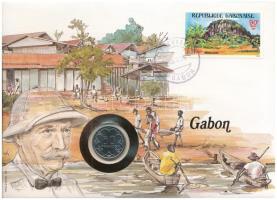 Gabon 1984. 50Fr felbélyegzett borítékban, bélyegzéssel, német nyelvű leírással T:UNC Gabon 1984. 50 Francs in envelope with stamp and cancellation, with German description C:UNC