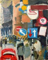 Bihari G jelzéssel: Forgatag. Olaj, karton. 70×50 cm