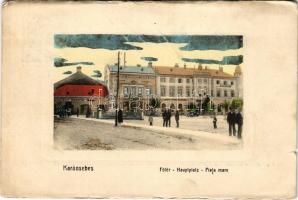 1909 Karánsebes, Caransebes; Fő utca, Reisz B. üzlete. Halász Nándor kiadása / Hauptgasse / Strada principala / main street, shops (ázott / wet damage)
