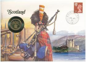 Nagy-Britannia 1989. 1P "Skócia" felbélyegzett borítékban, bélyegzéssel, német nyelvű leírással T:UNC Great Britain 1989. 1 Pound in "Scotland" envelope with stamp and cancellation, with German description C:UNC