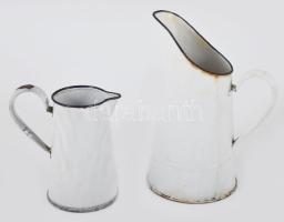 2 darab antik csehszlovák zománcos kancsó, jelzett, zománchibákkal, m: 22 cm alatt